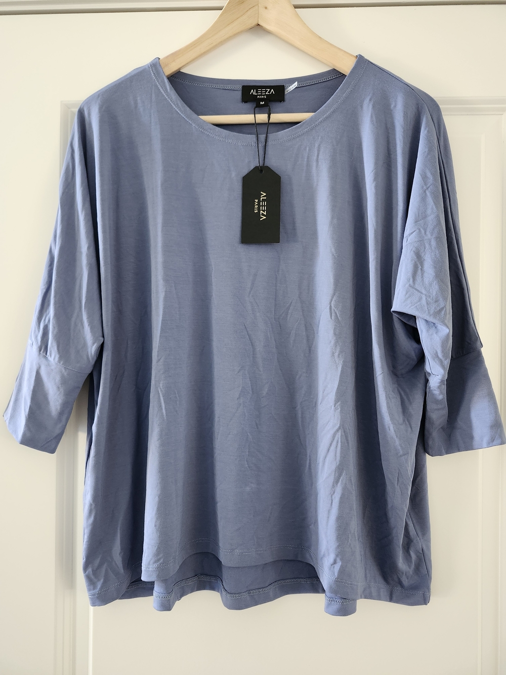 NWT Aleeza Paris Slate Blue Buttery Soft Rayon Blend Dolman Sleeve Top M - Picture 2 of 6